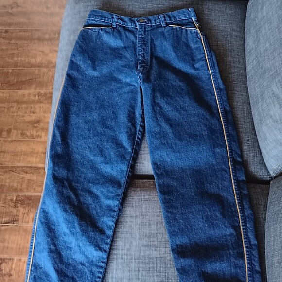 Rare Vintage Dark Blue Denim Fancy Ass Jeans Gold Trim Piping 100% Cotton - Picture 1 of 12